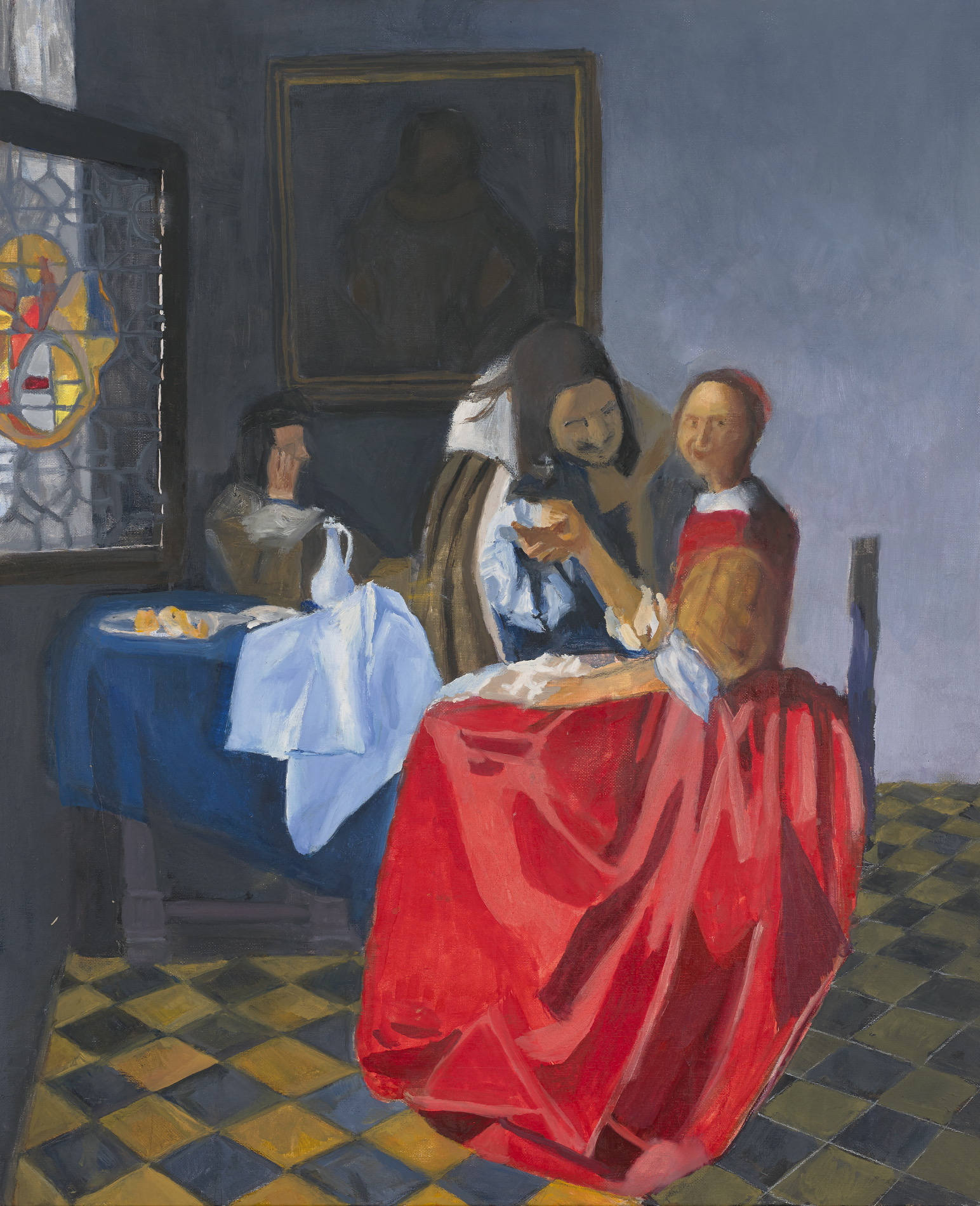 Tableau copie - Peinture à l'huile : Jeune fille au verre de vin de Vermeer