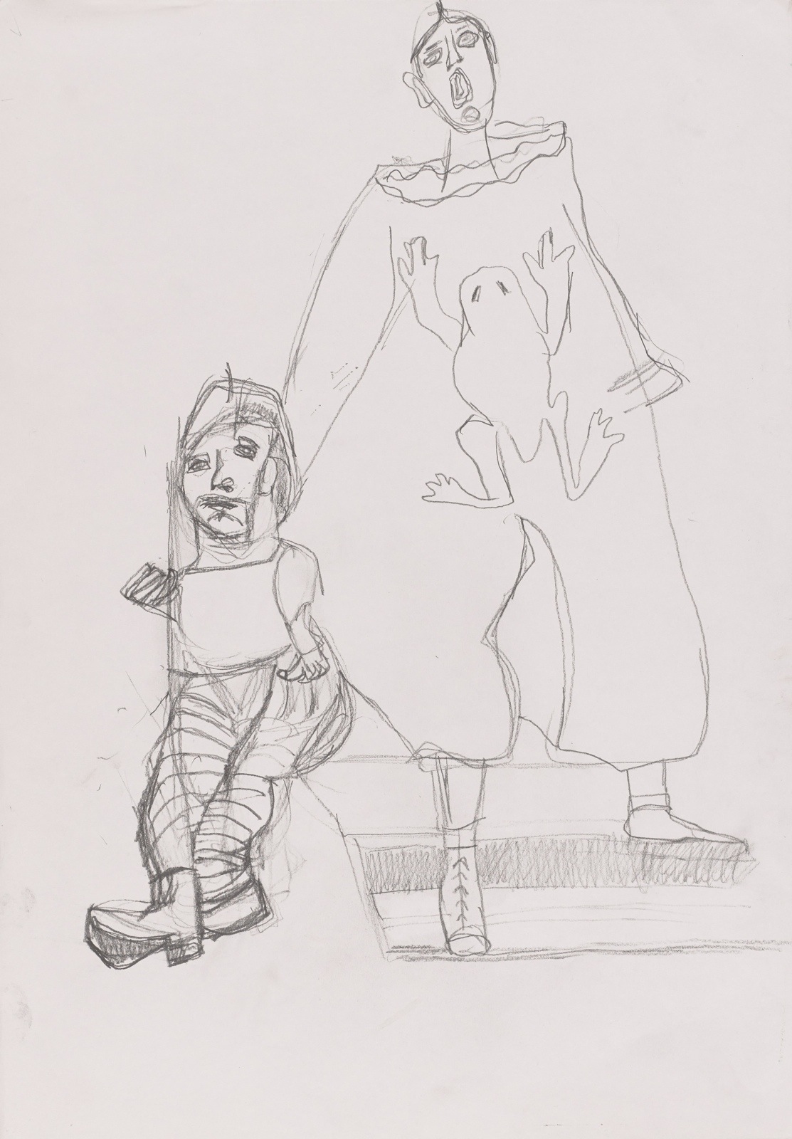 Dessin, Crayon : Arlequin avec marionnette -