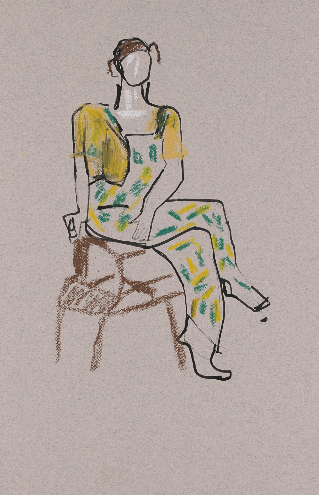Dessin, crayons de couleur : Femme assise