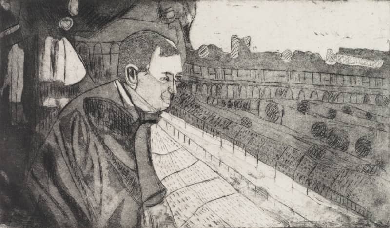 Gravure - Eau forte et aquatinte - Francis Baratte au balcon de son appartement au Palais Royal