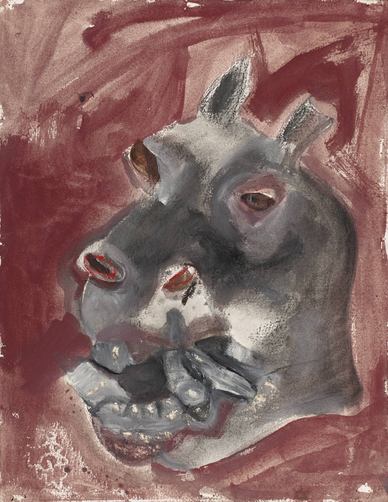 Dessin - Masque d'hippopotame - Gouache