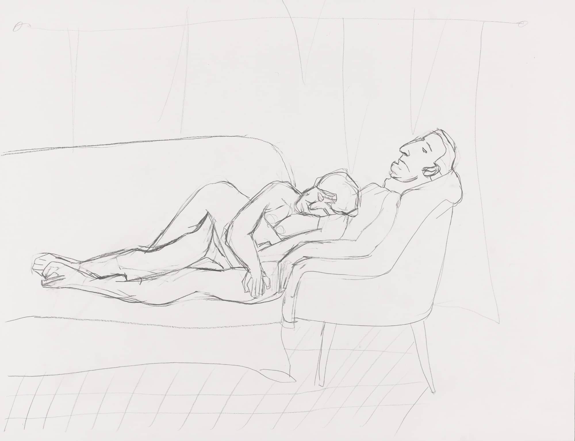Dessin - Sophie allongée sur Jean Marc - Crayon