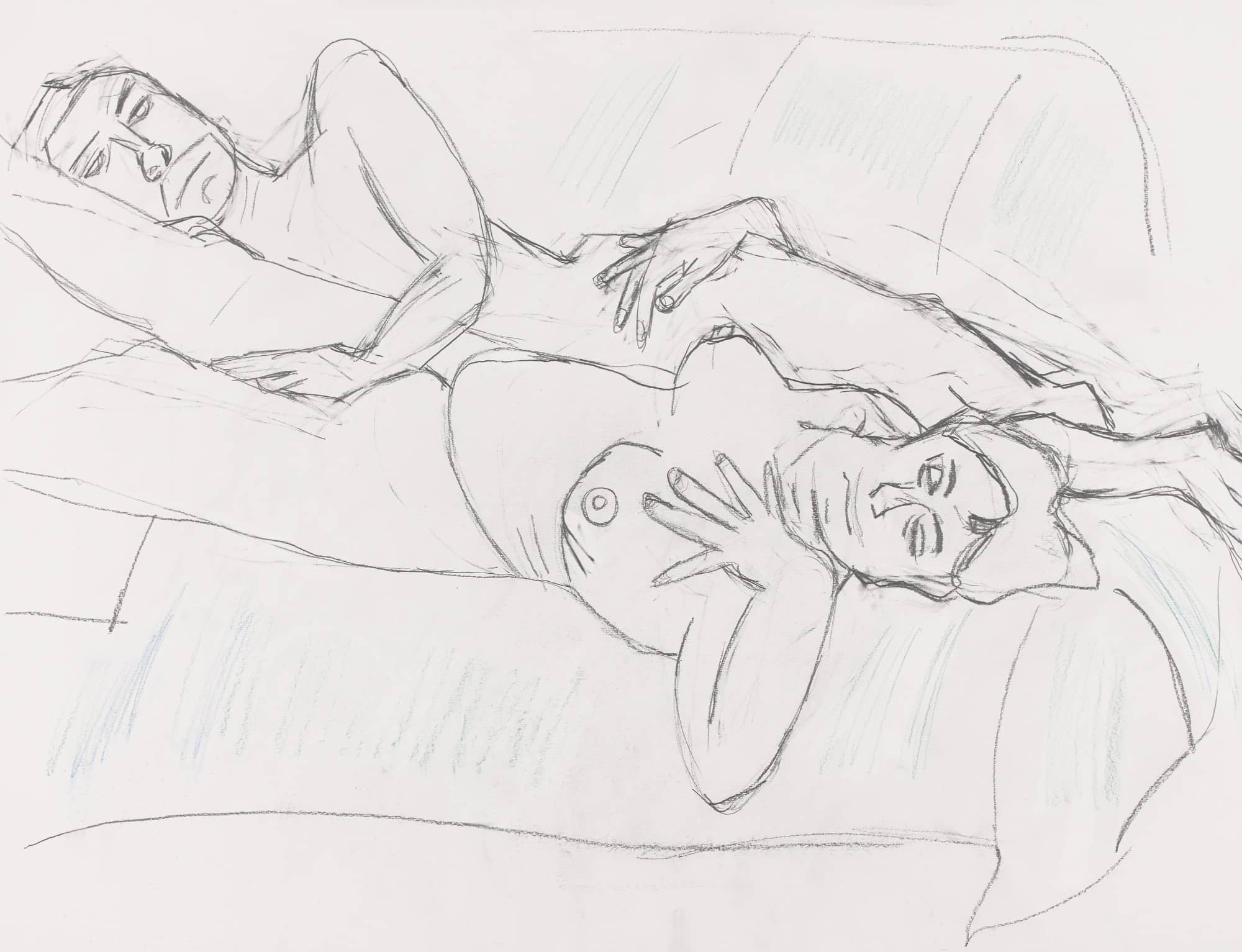 Dessin - Sophie et Jean Marc allongés sur le canapé - Crayon